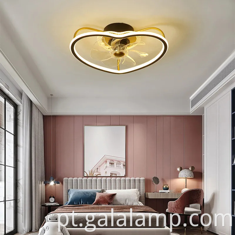 Lâmpada de ventilador de teto em forma de coração extravagante para os quartos das crianças